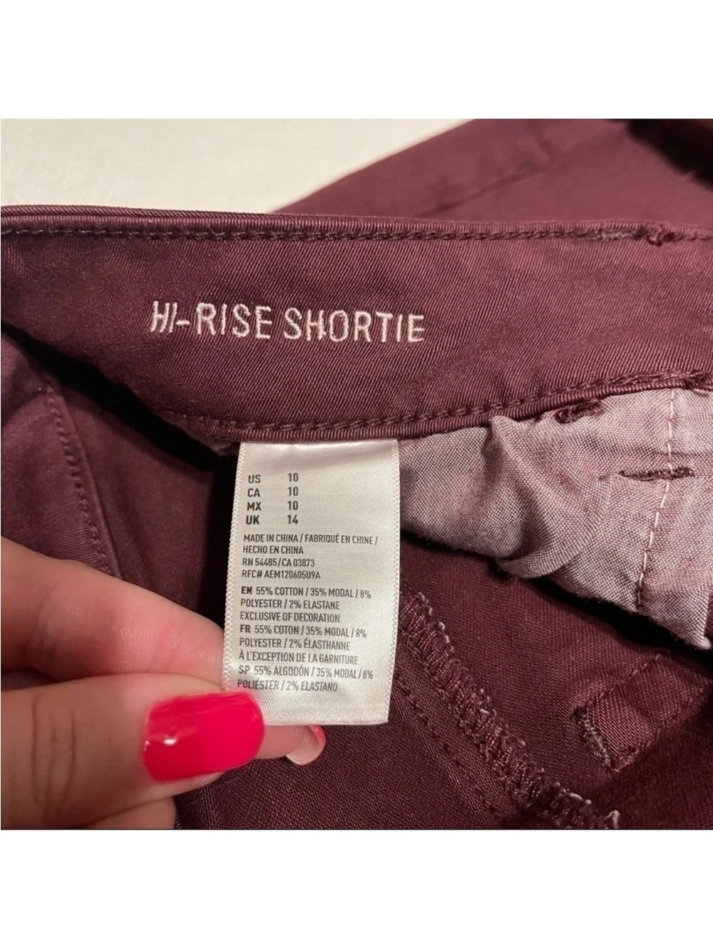 American Eagle Hi Rise Shortie Jean Shorts Size 10 Maroon High Rise